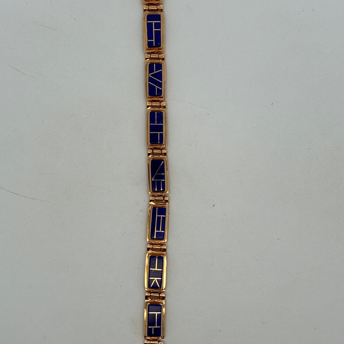 14k Yellow Gold Lapis Lazuli Inlay Link Bracelet 18.6