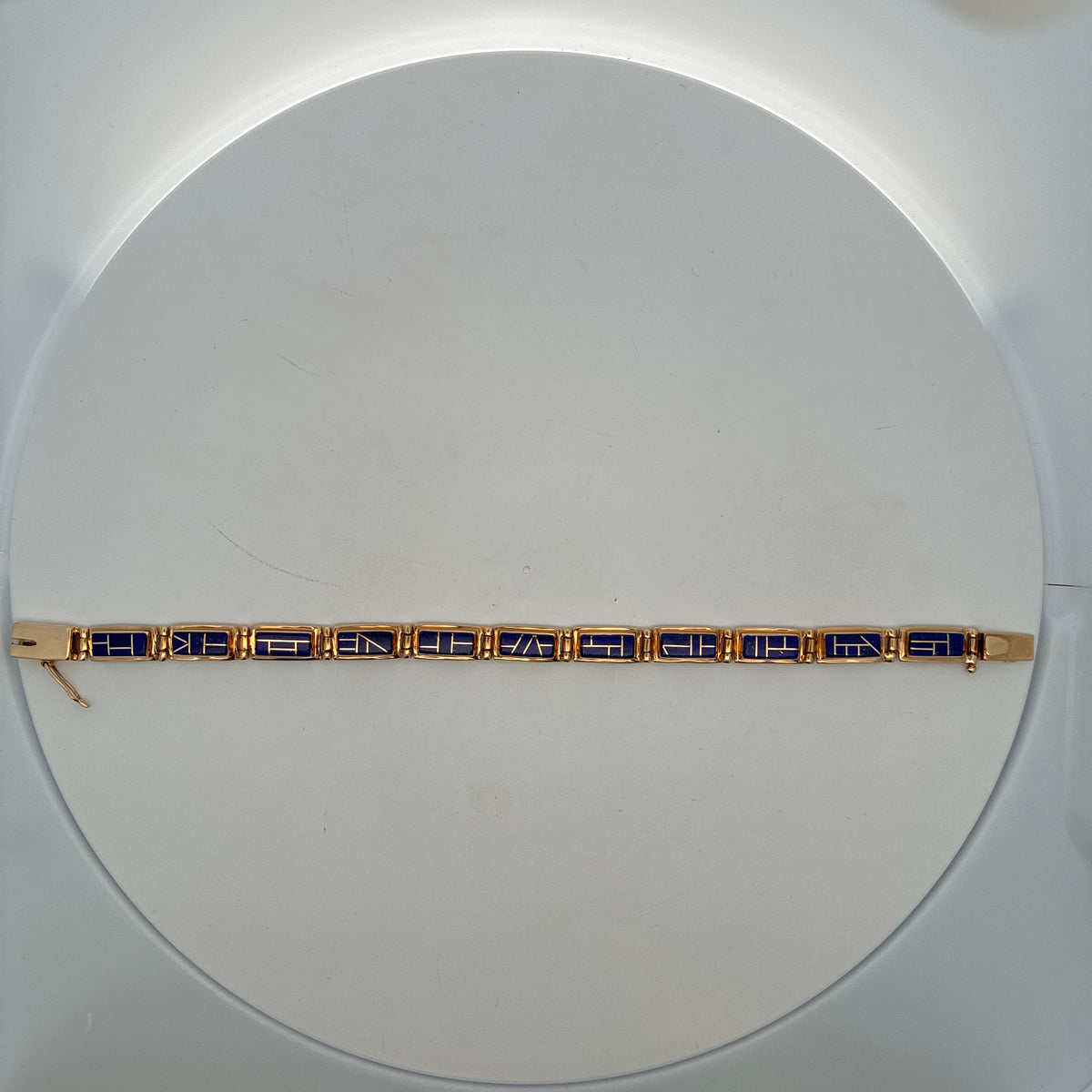 14k Yellow Gold Lapis Lazuli Inlay Link Bracelet 18.6