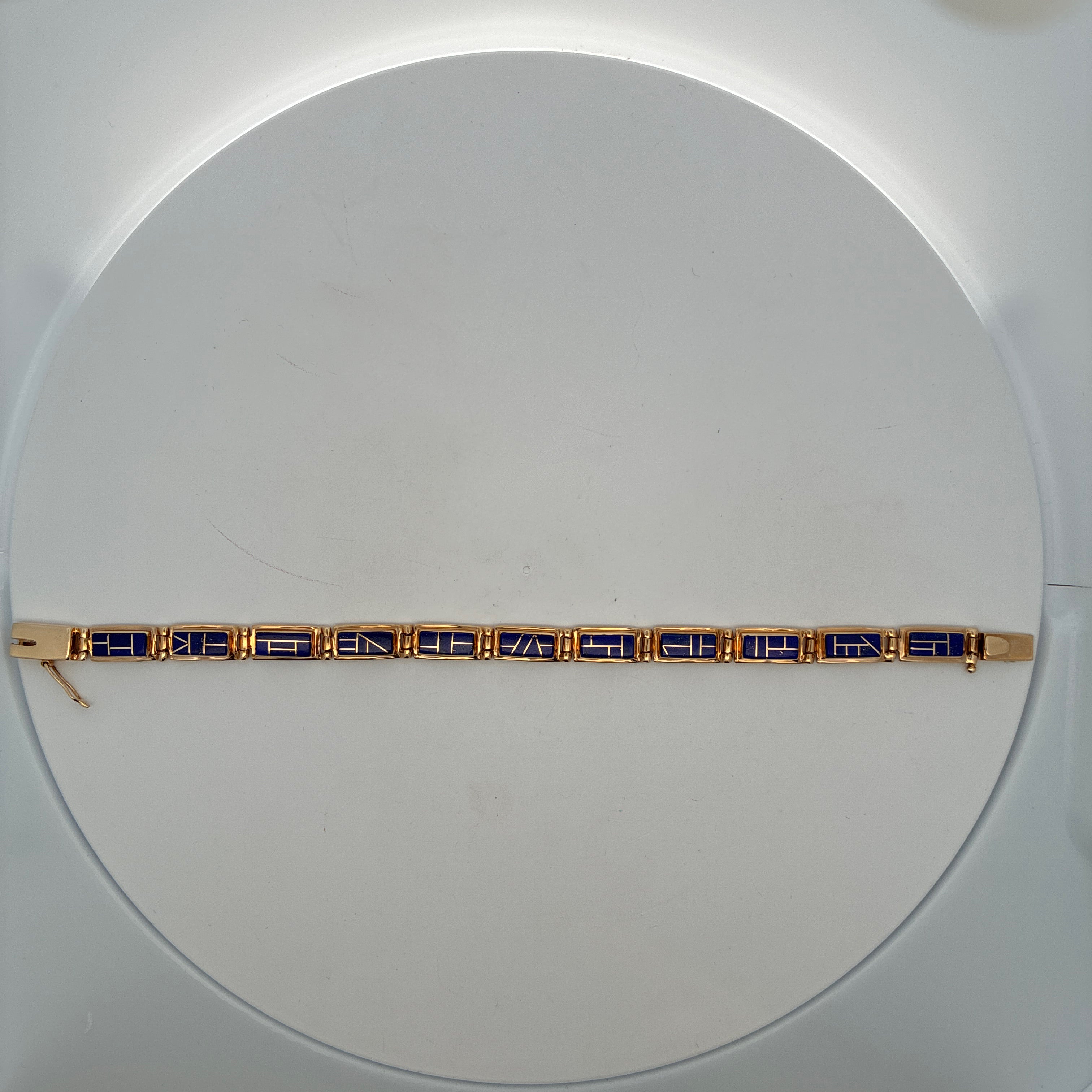 14k Yellow Gold Lapis Lazuli Inlay Link Bracelet 18.6