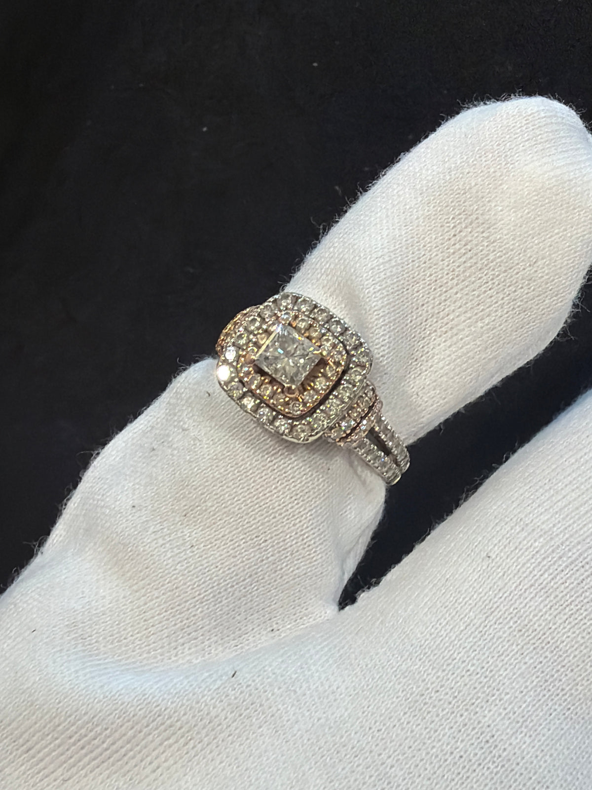 14k White Gold Natural Diamond Engagement Ring. 0.5ct, Princess Cut, H VS2/SI1