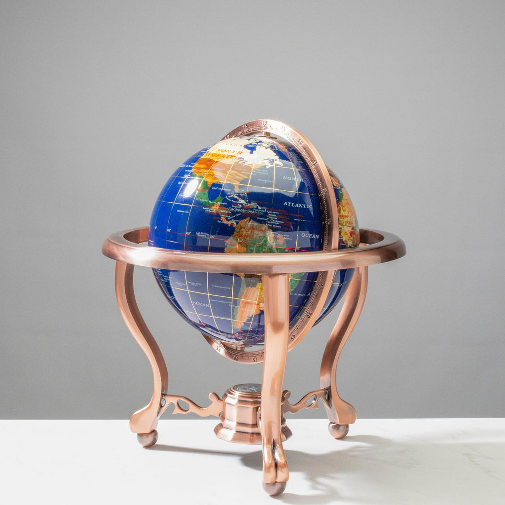 Kalifano Gemstone Globes Gemstone Globe with Lapis Ocean on Copper Stand - 14" GT220-AC