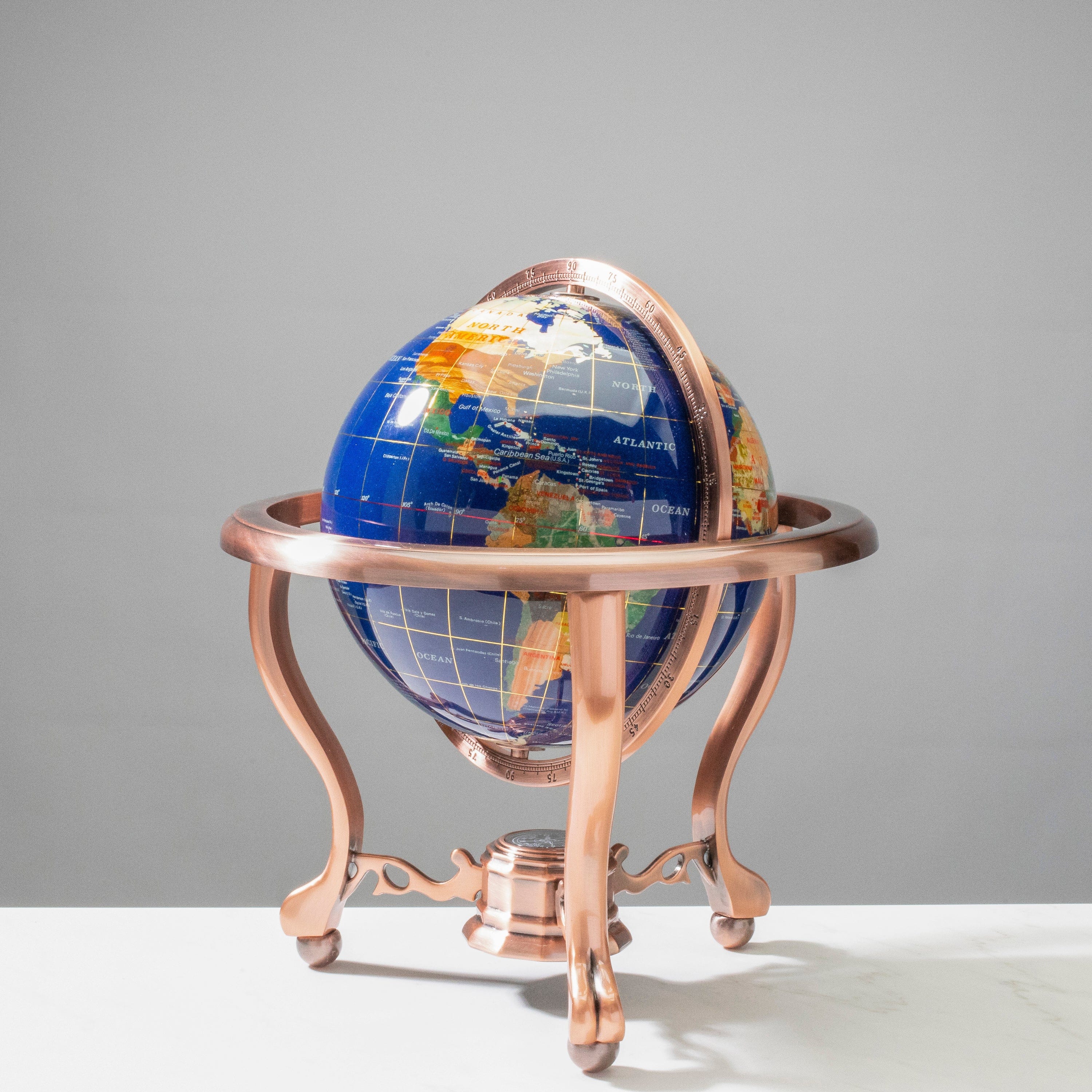 Kalifano Gemstone Globes Gemstone Globe with Lapis Ocean on Copper Stand - 14" GT220-AC