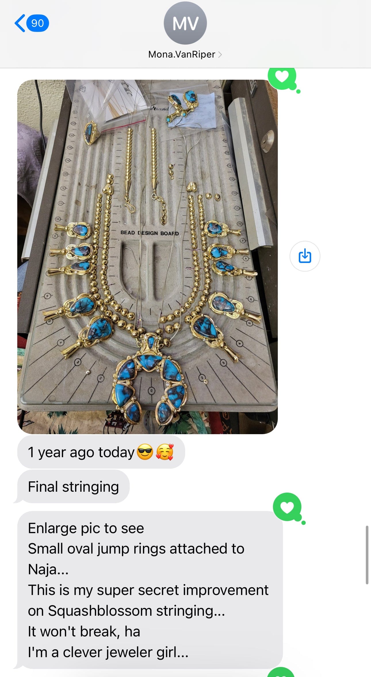 KALIFANO Native American Jewelry Mona Van Riper Bisbee Turquoise Squash Blossom Set with 22 oz 18k Gold & VVS Diamonds NA-MVP