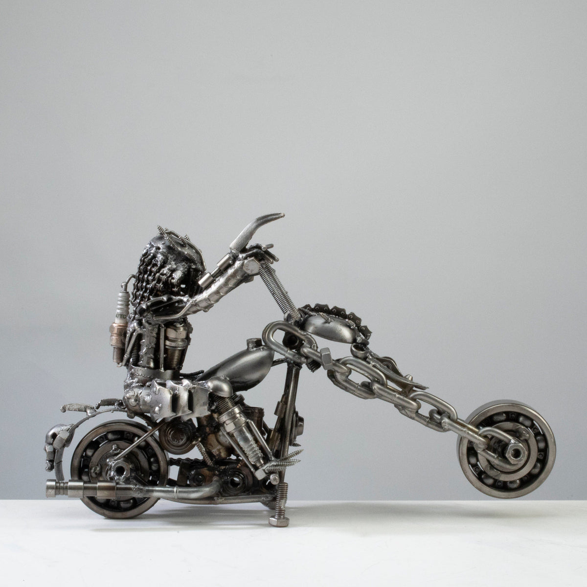 Kalifano Recycled Metal Art 14" Predator riding Motorcycle Inspired Recycled Metal Sculpture RMS-PMC1600-S