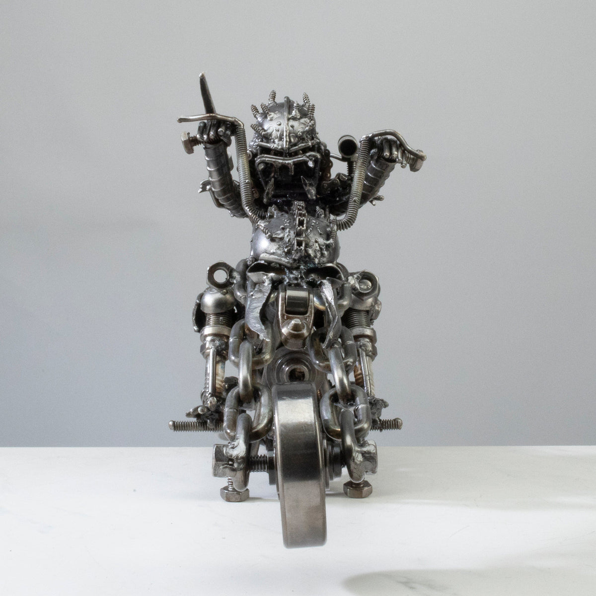 Kalifano Recycled Metal Art 14" Predator riding Motorcycle Inspired Recycled Metal Sculpture RMS-PMC1600-S