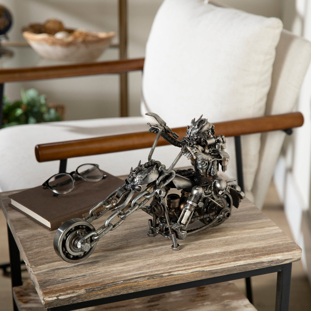 Kalifano Recycled Metal Art 14" Predator riding Motorcycle Inspired Recycled Metal Sculpture RMS-PMC1600-S