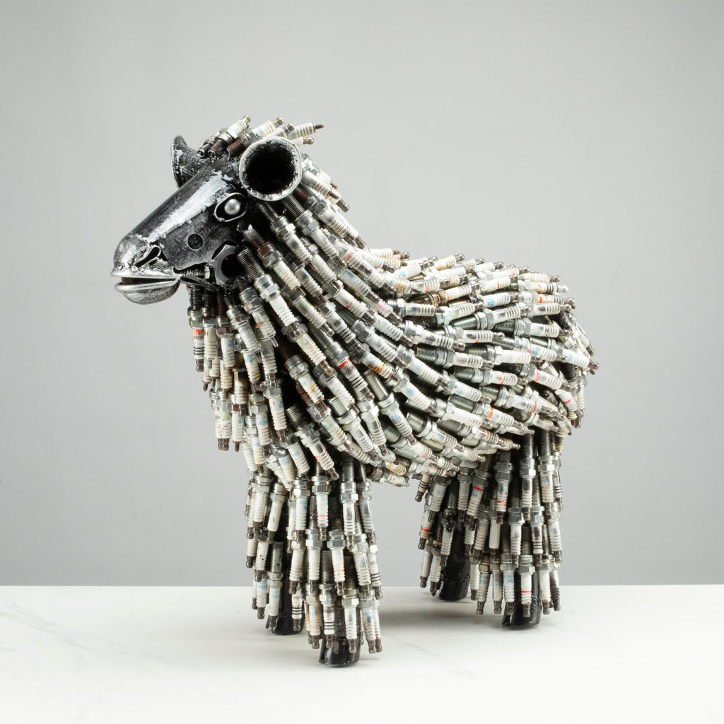 Kalifano Recycled Metal Art 17" Spark Plug Small Sheep (500+) Recycled Metal Sculpture RMS-SS-P