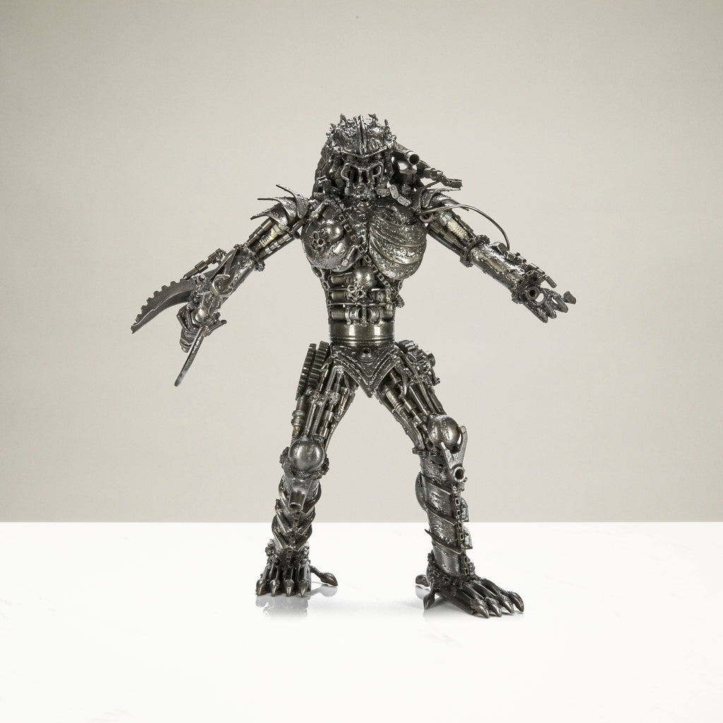 Kalifano Recycled Metal Art 23" Predator with Axe Inspired Recycled Metal Sculpture RMS-P58x41-S03