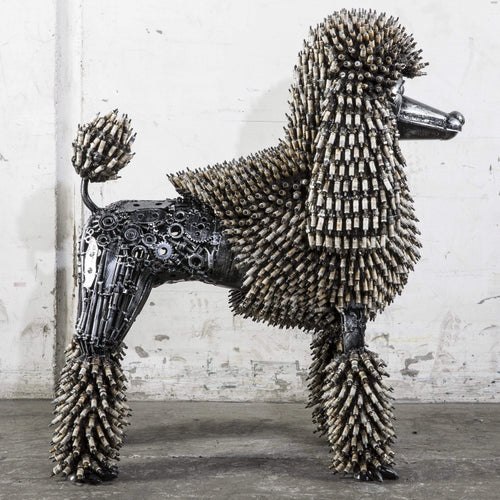 Kalifano Recycled Metal Art 24" Spark Plug Poodle Recycled Metal Art Sculpture RMS-PDL60-P01