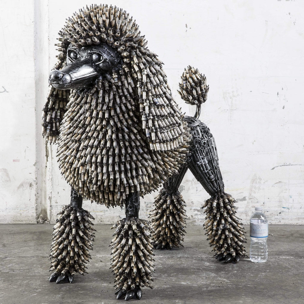 Kalifano Recycled Metal Art 24" Spark Plug Poodle Recycled Metal Art Sculpture RMS-PDL60-P01