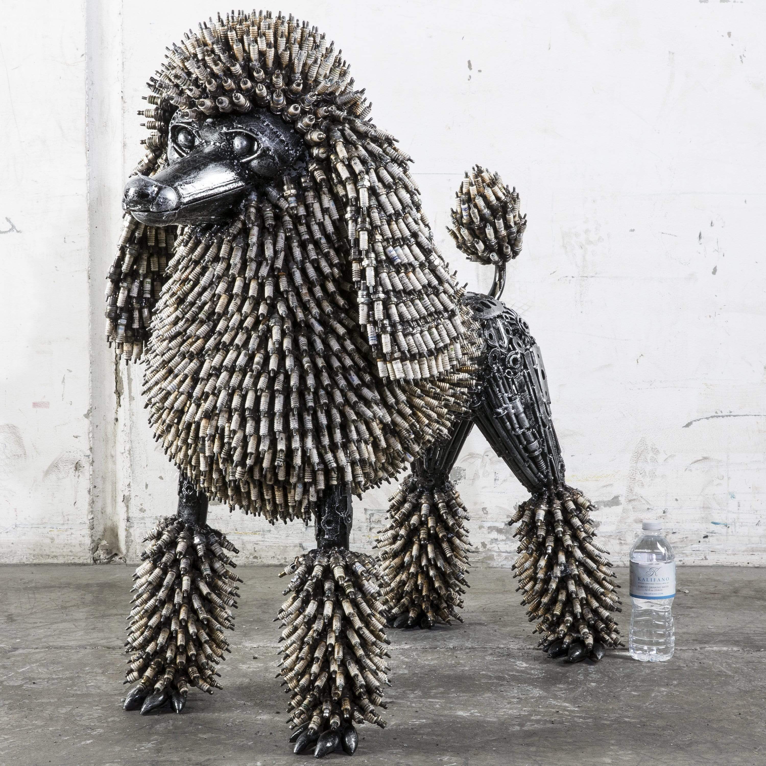 Kalifano Recycled Metal Art 24" Spark Plug Poodle Recycled Metal Art Sculpture RMS-PDL60-P01