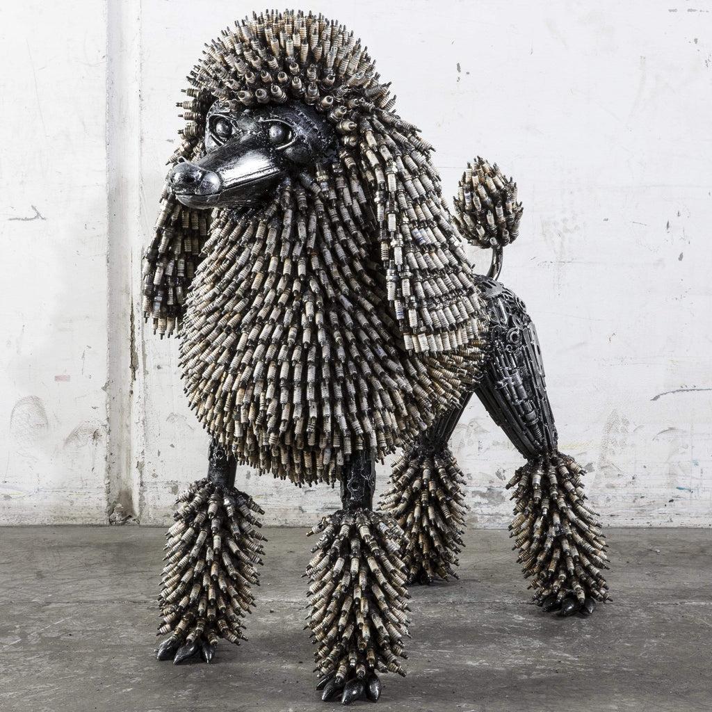 Kalifano Recycled Metal Art 24" Spark Plug Poodle Recycled Metal Art Sculpture RMS-PDL60-P01
