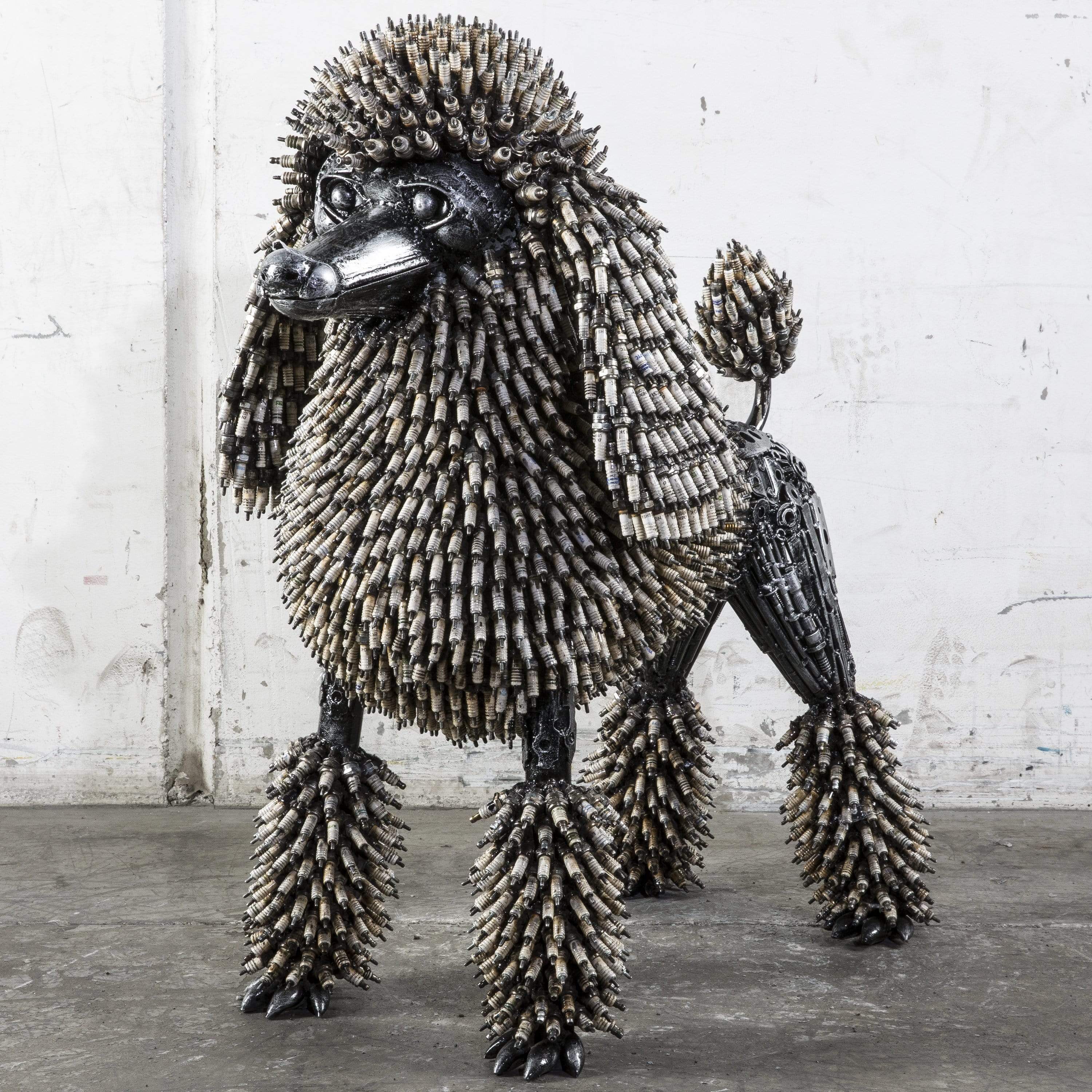 Kalifano Recycled Metal Art 24" Spark Plug Poodle Recycled Metal Art Sculpture RMS-PDL60-P01