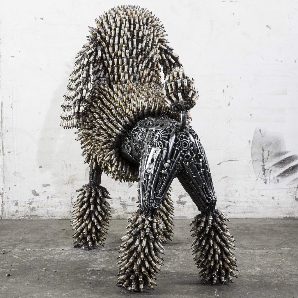 Kalifano Recycled Metal Art 24" Spark Plug Poodle Recycled Metal Art Sculpture RMS-PDL60-P01