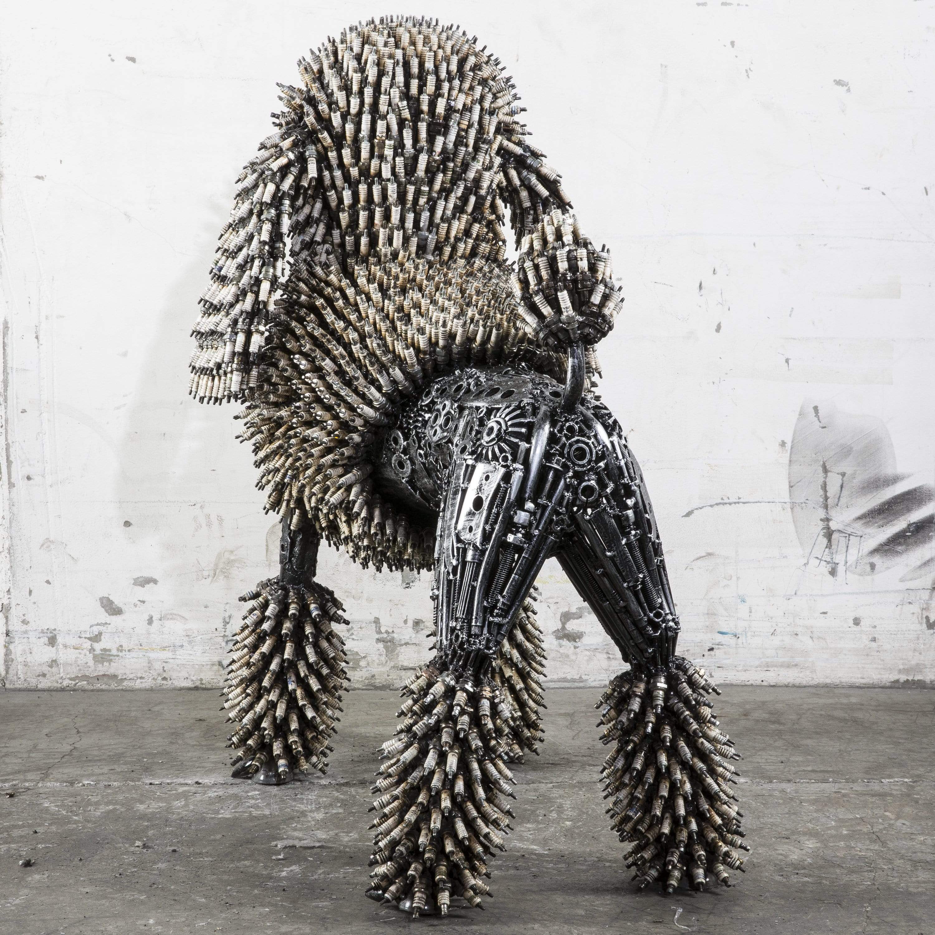 Kalifano Recycled Metal Art 24" Spark Plug Poodle Recycled Metal Art Sculpture RMS-PDL60-P01