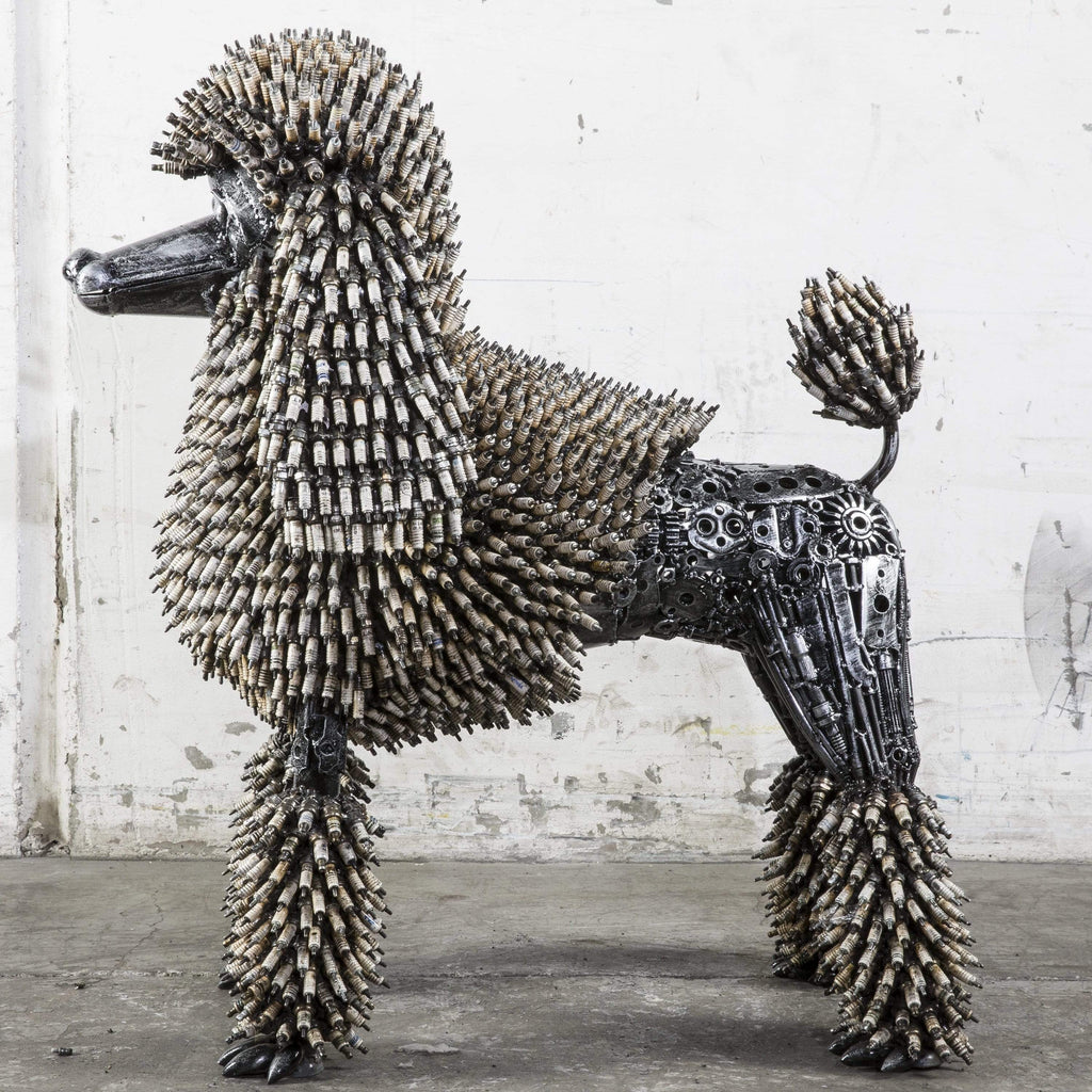 Kalifano Recycled Metal Art 24" Spark Plug Poodle Recycled Metal Art Sculpture RMS-PDL60-P01