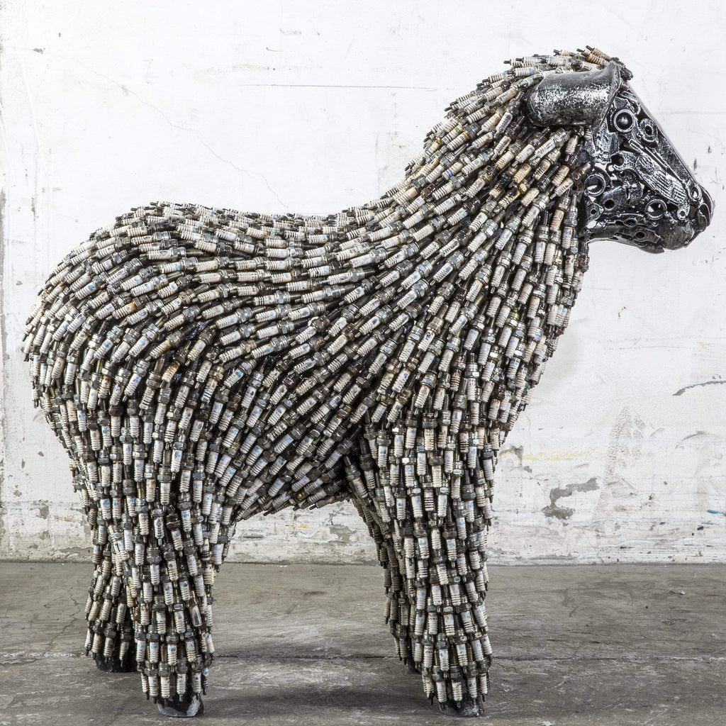 Kalifano Recycled Metal Art 30" Spark Plug Sheep Inspired Recycled Metal Sculpture RMS-S75x80-P