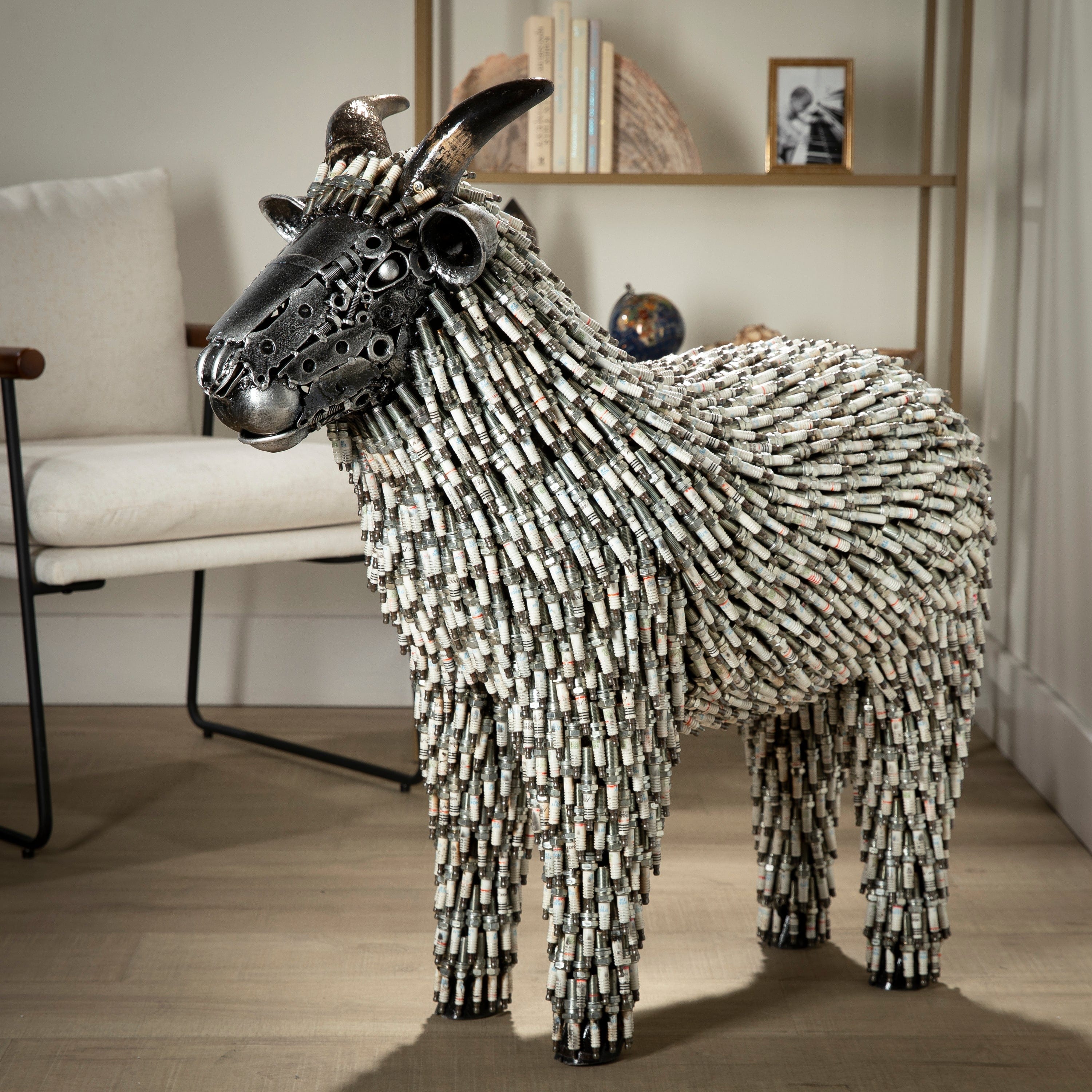 Kalifano Recycled Metal Art 37" Spark Plug Large Sheep (2,000+) Recycled Metal Sculpture RMS-SL-P