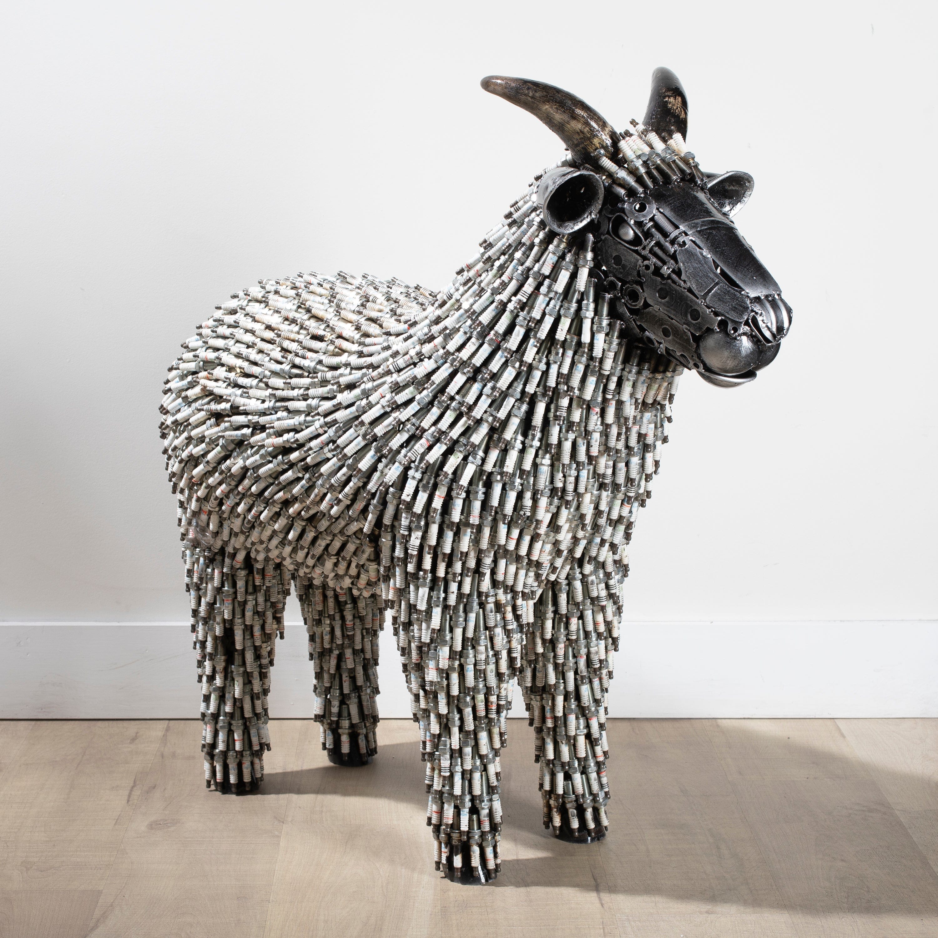 Kalifano Recycled Metal Art 37" Spark Plug Large Sheep (2,000+) Recycled Metal Sculpture RMS-SL-P