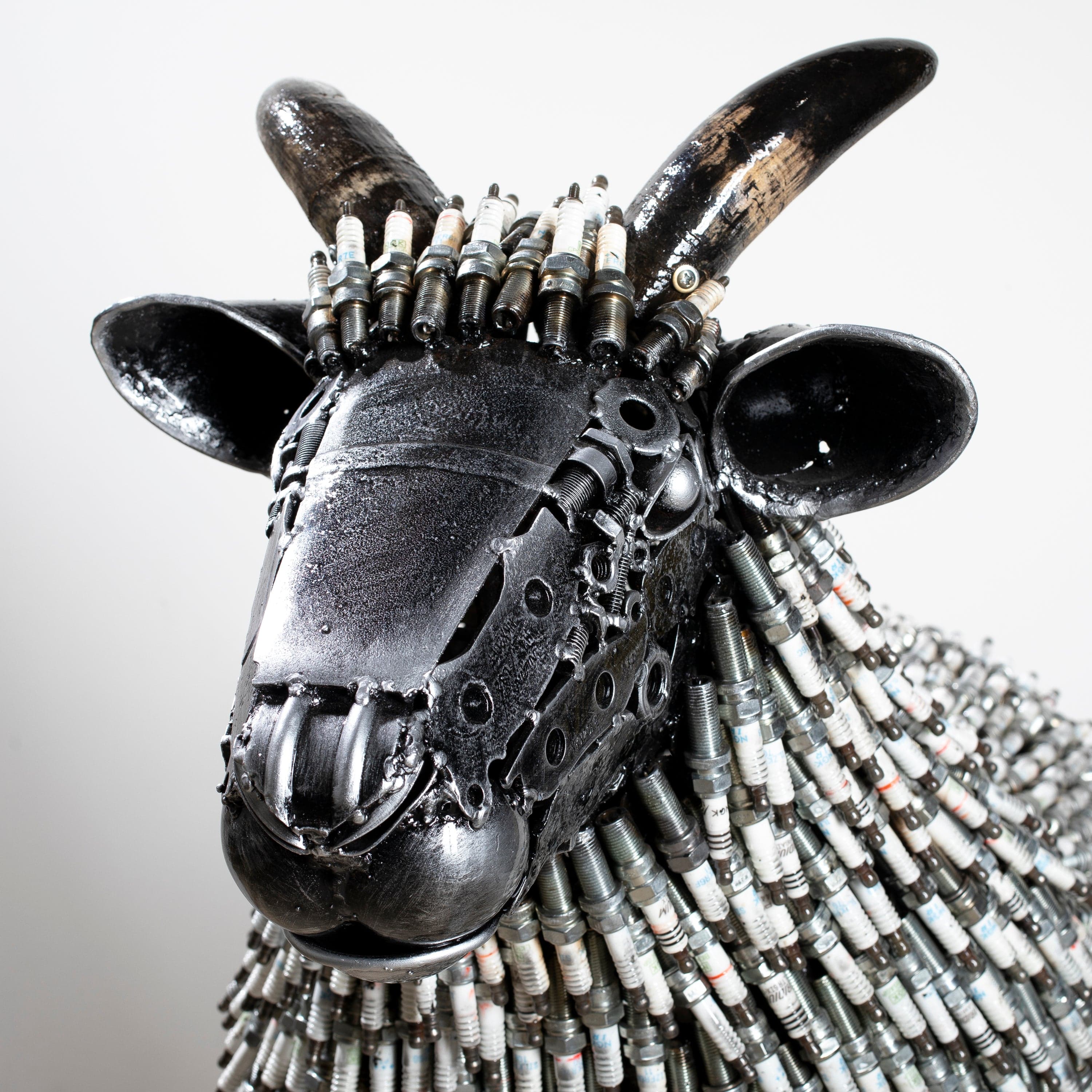 Kalifano Recycled Metal Art 37" Spark Plug Large Sheep (2,000+) Recycled Metal Sculpture RMS-SL-P