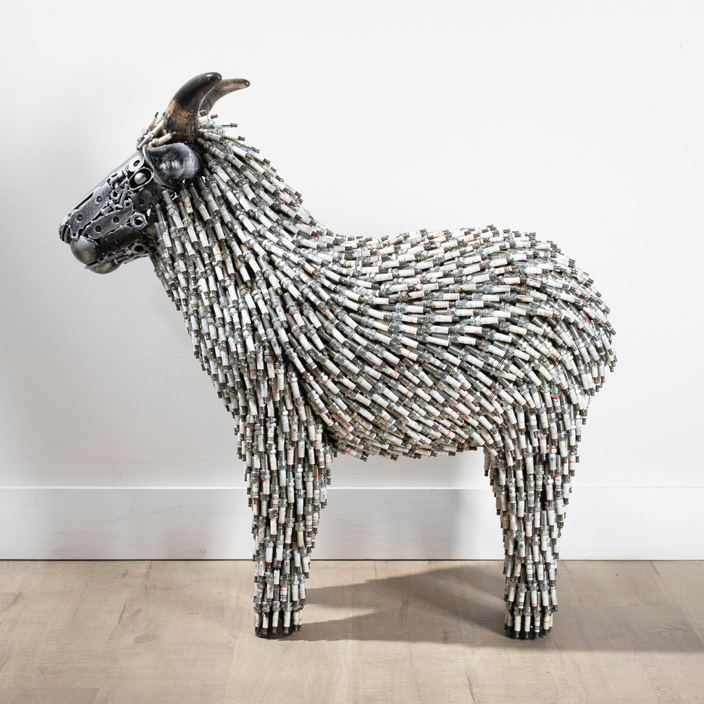Kalifano Recycled Metal Art 37" Spark Plug Large Sheep (2,000+) Recycled Metal Sculpture RMS-SL-P