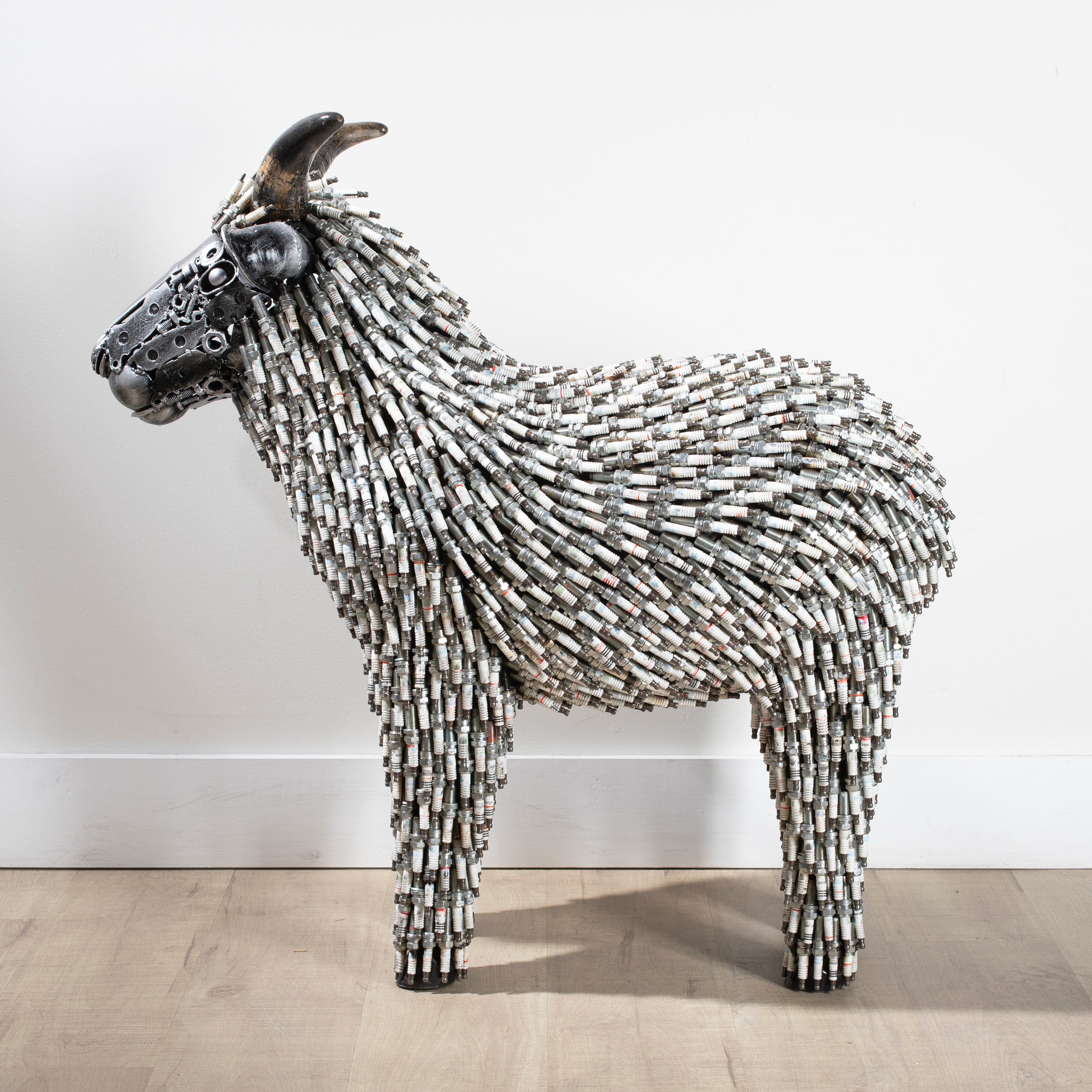 Kalifano Recycled Metal Art 37" Spark Plug Large Sheep (2,000+) Recycled Metal Sculpture RMS-SL-P
