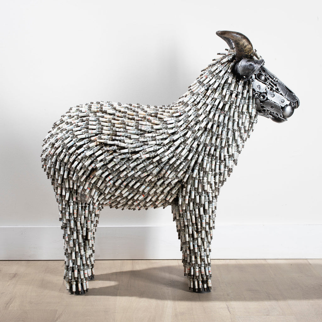 Kalifano Recycled Metal Art 37" Spark Plug Large Sheep (2,000+) Recycled Metal Sculpture RMS-SL-P