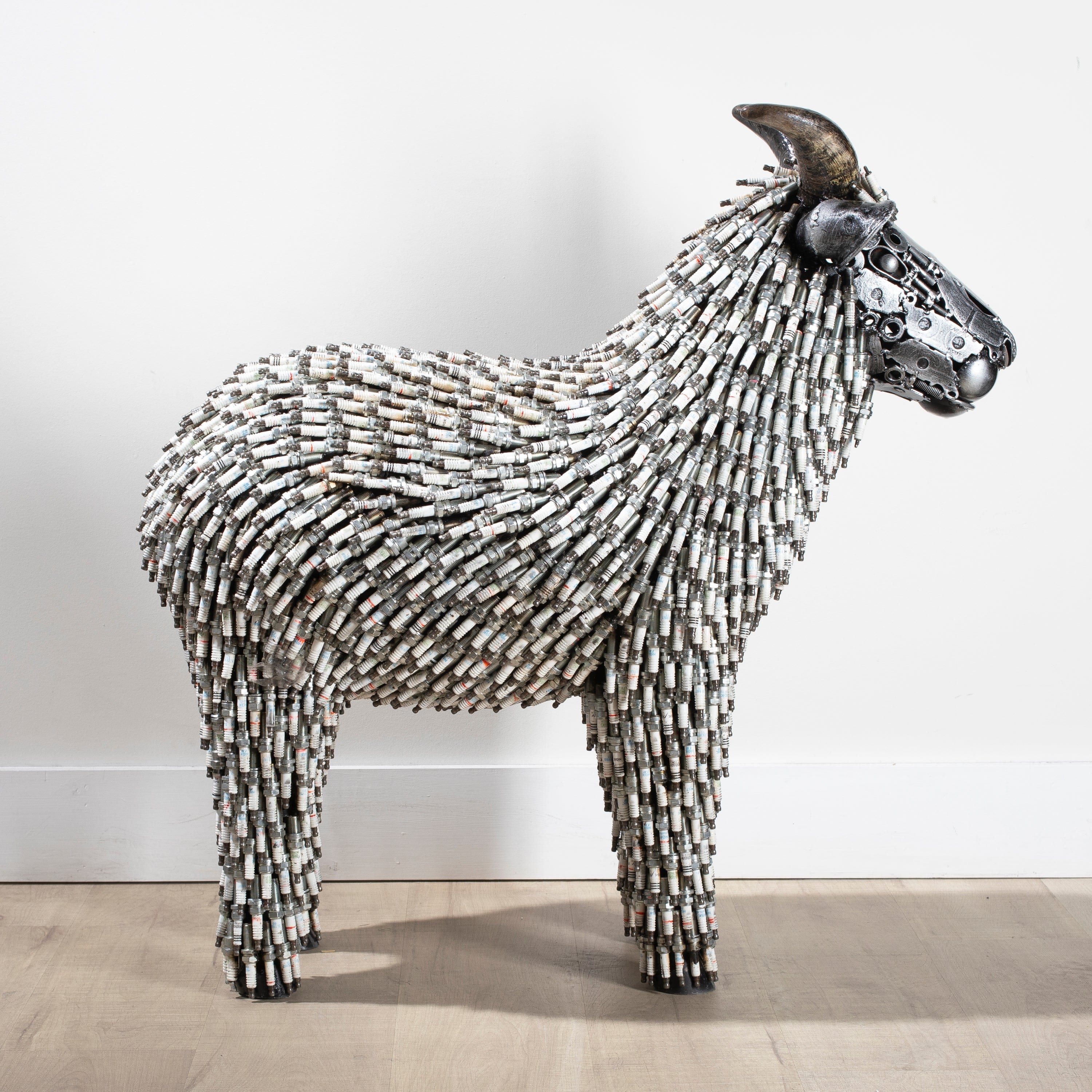 Kalifano Recycled Metal Art 37" Spark Plug Large Sheep (2,000+) Recycled Metal Sculpture RMS-SL-P