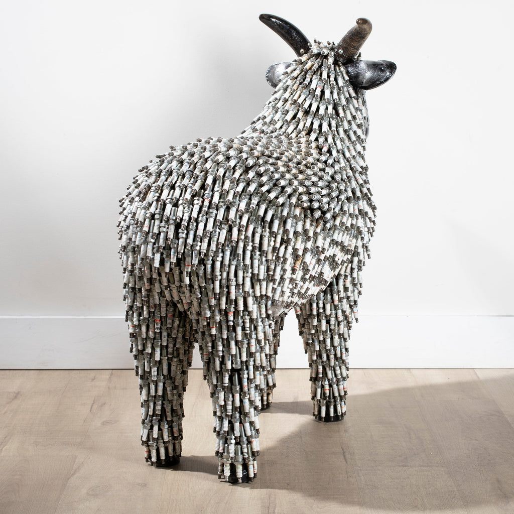 Kalifano Recycled Metal Art 37" Spark Plug Large Sheep (2,000+) Recycled Metal Sculpture RMS-SL-P