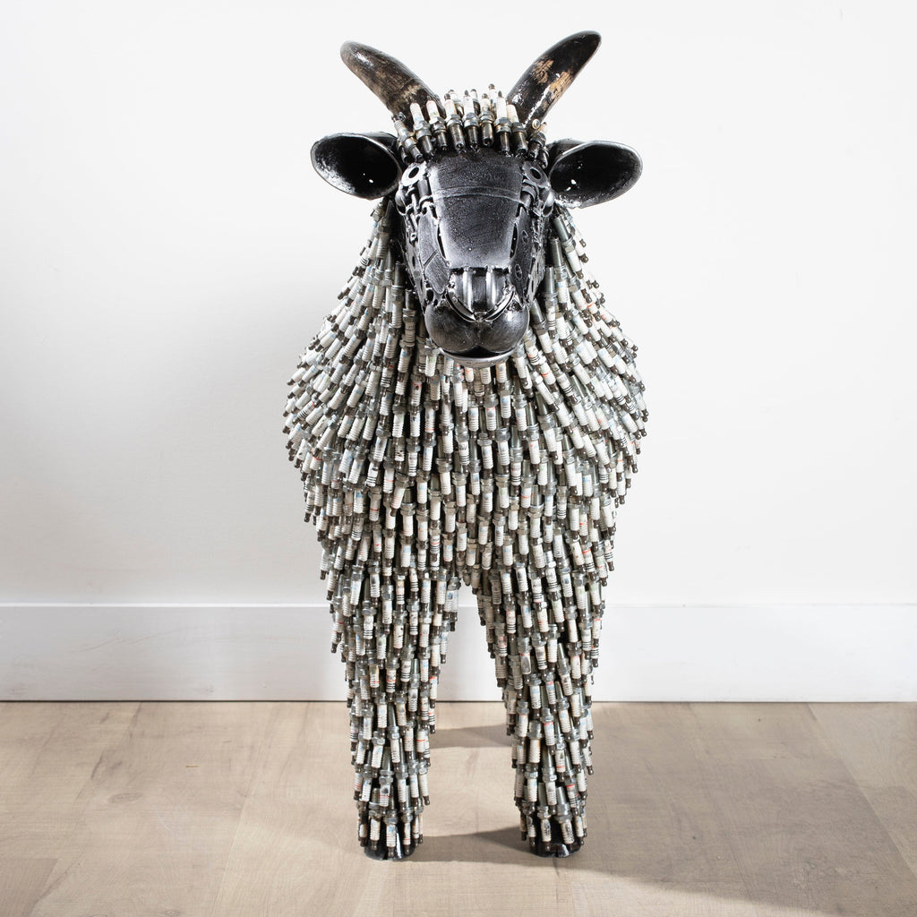 Kalifano Recycled Metal Art 37" Spark Plug Large Sheep (2,000+) Recycled Metal Sculpture RMS-SL-P
