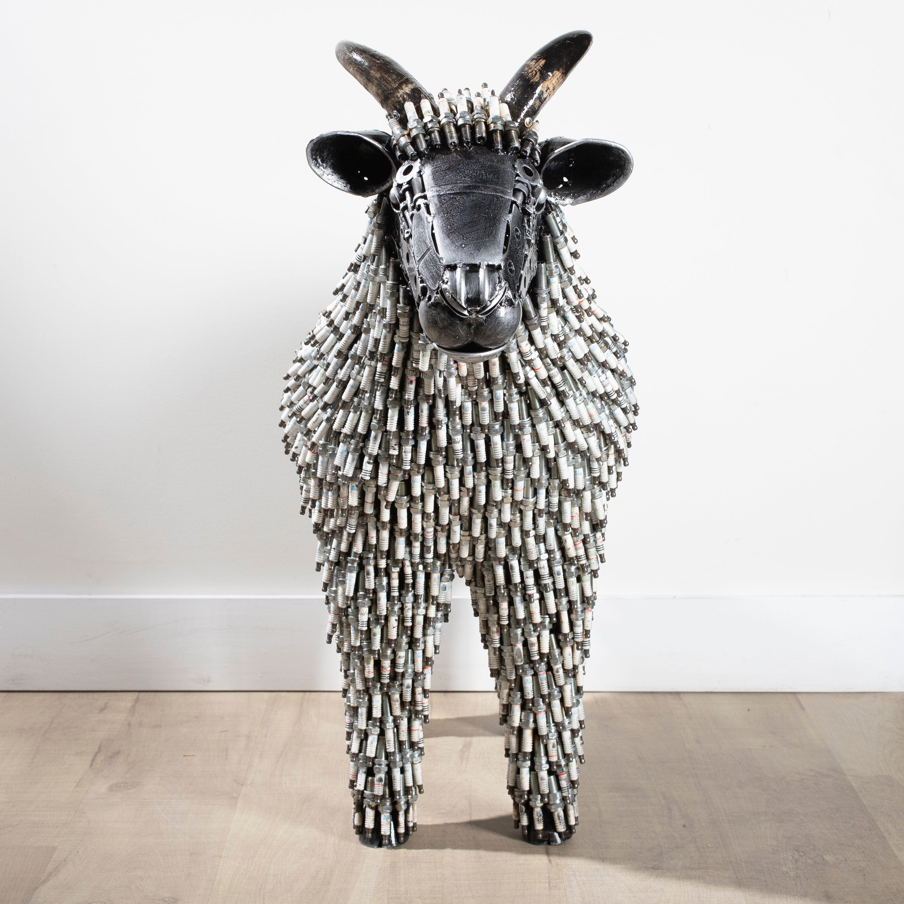 Kalifano Recycled Metal Art 37" Spark Plug Large Sheep (2,000+) Recycled Metal Sculpture RMS-SL-P