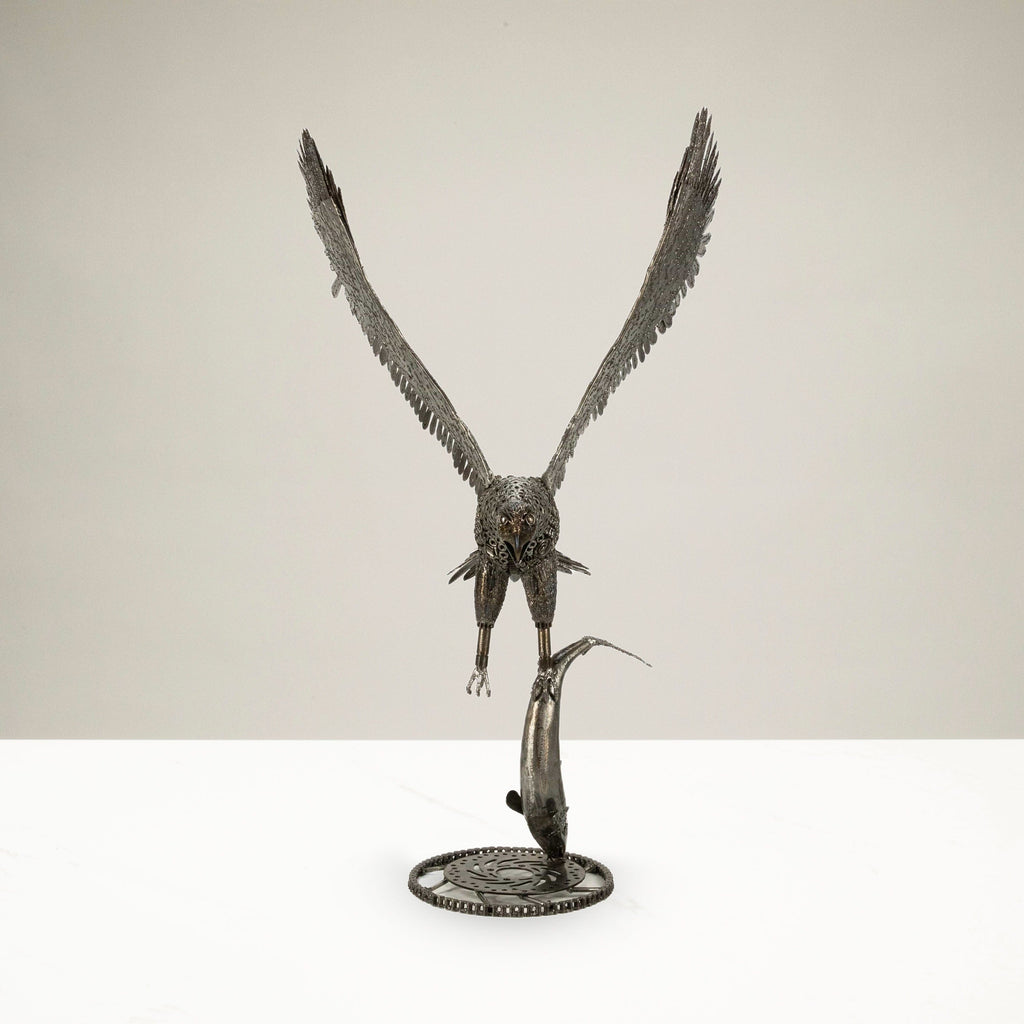 KALIFANO Recycled Metal Art 47" Eagle on the Hunt Recycled Metal Art Sculpture RMS-EAG54x120-PK