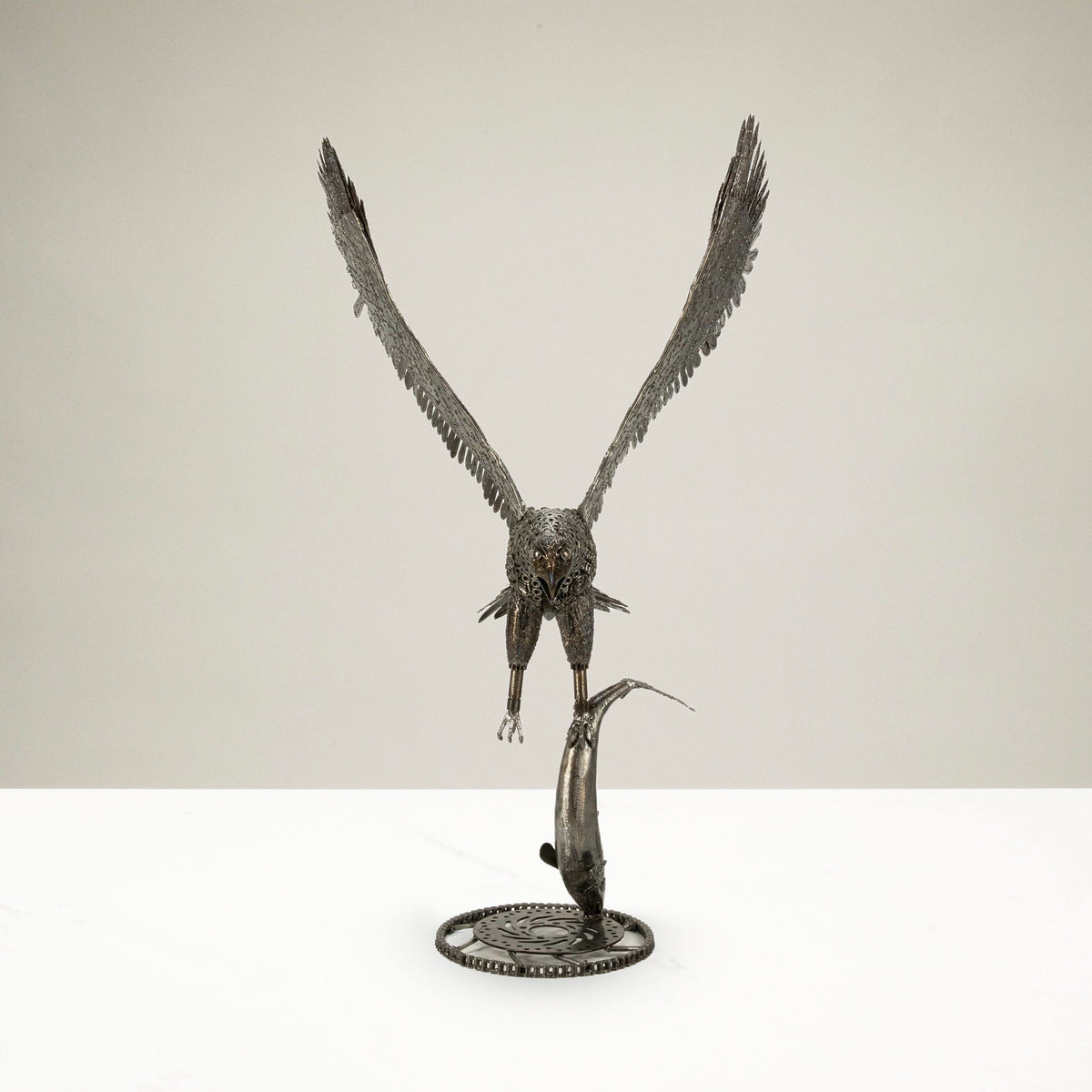 KALIFANO Recycled Metal Art 47" Eagle on the Hunt Recycled Metal Art Sculpture RMS-EAG54x120-PK