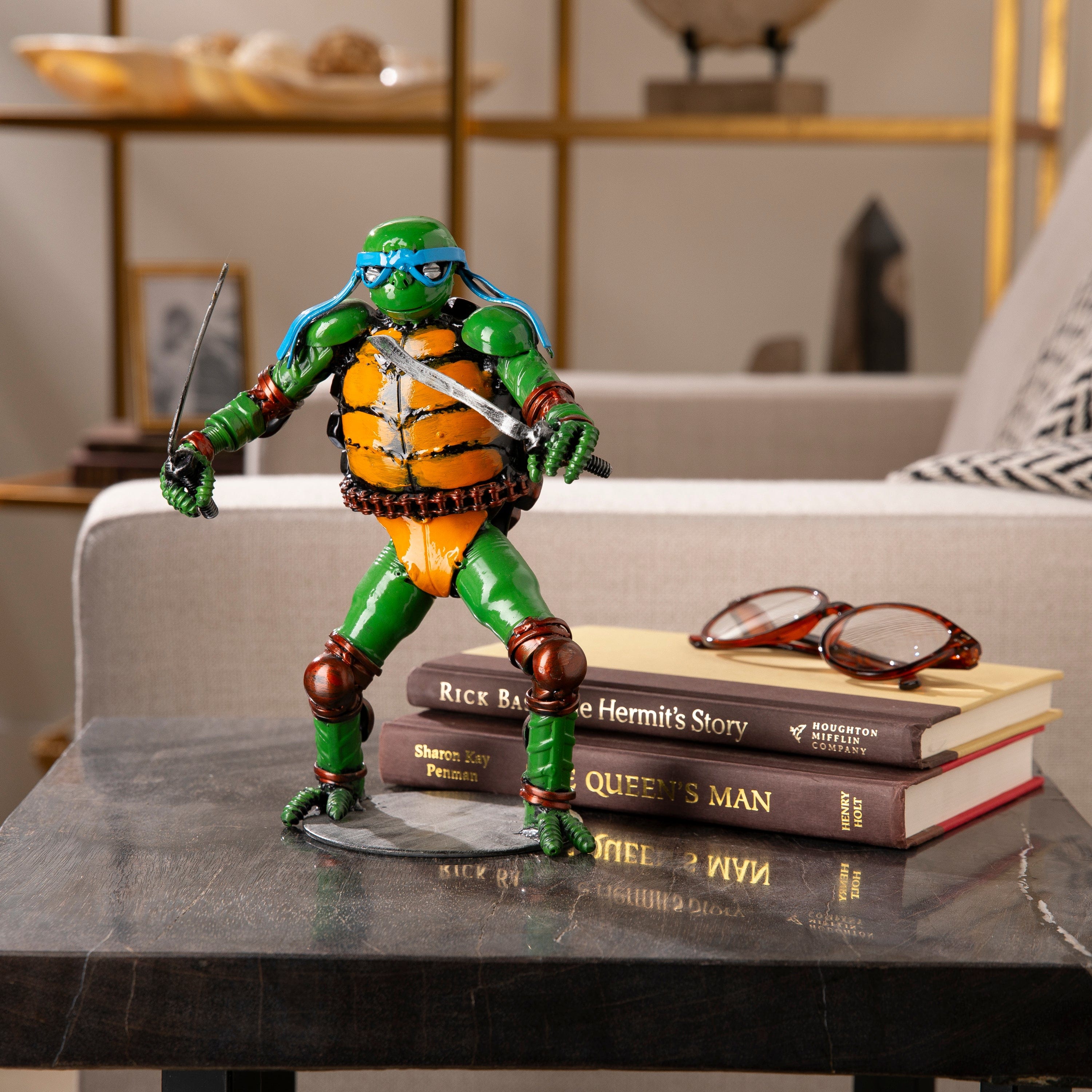 Kalifano Recycled Metal Art 9.5" Leonadro Ninja Turtle Inspired Recycled Metal Sculpture RMS-600NTL-N