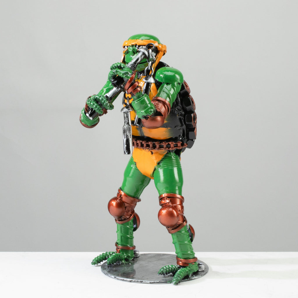 Kalifano Recycled Metal Art 9.5" Michelangelo Ninja Turtle Inspired Recycled Metal Sculpture RMS-600NTM-N
