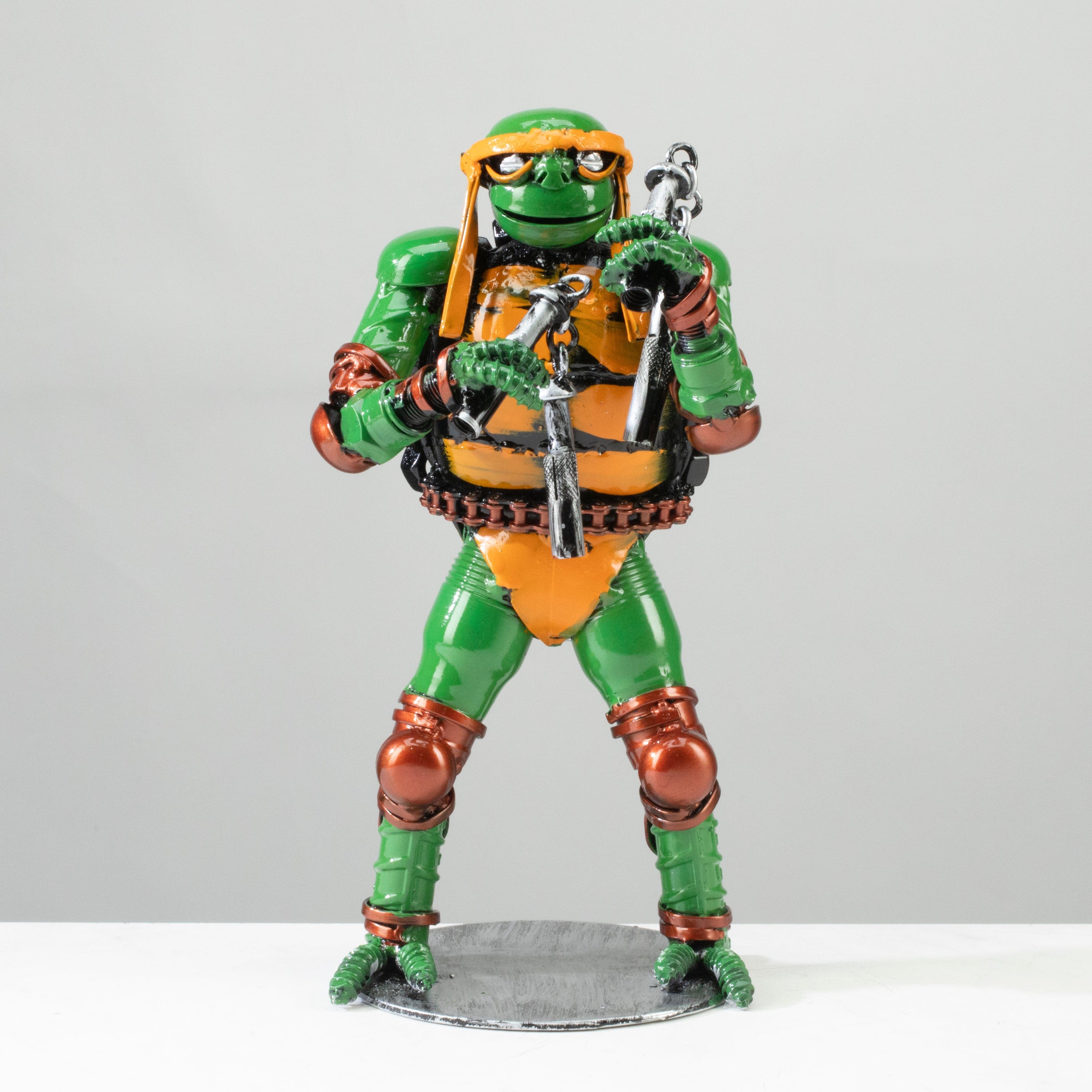 Kalifano Recycled Metal Art 9.5" Michelangelo Ninja Turtle Inspired Recycled Metal Sculpture RMS-600NTM-N