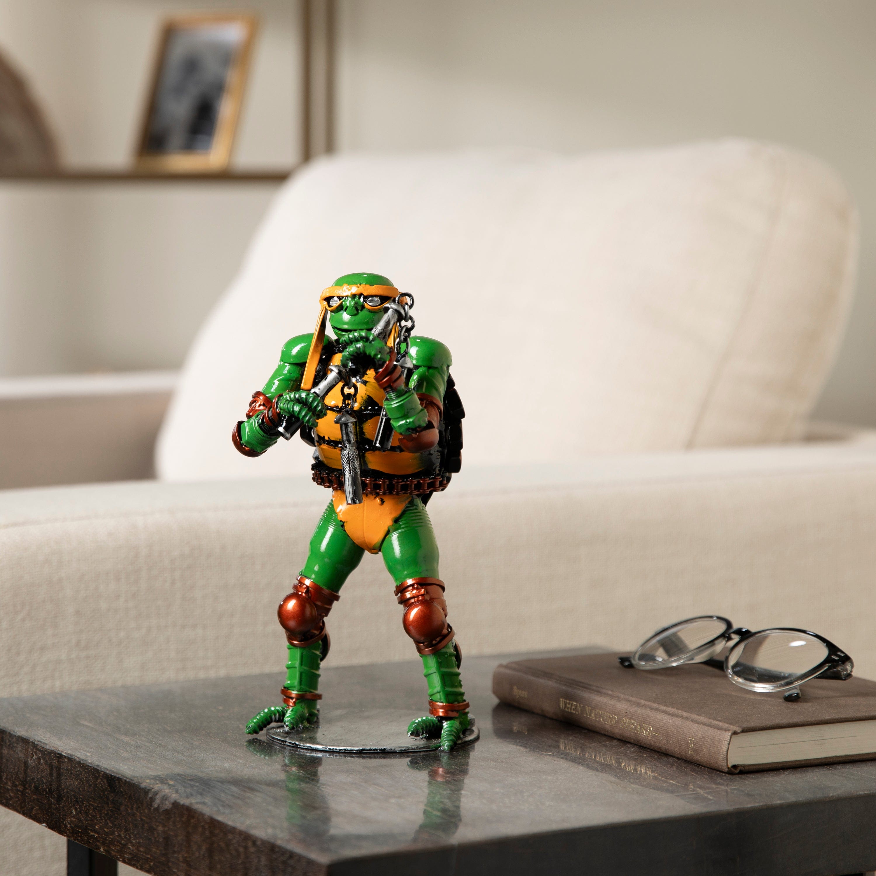 Kalifano Recycled Metal Art 9.5" Michelangelo Ninja Turtle Inspired Recycled Metal Sculpture RMS-600NTM-N