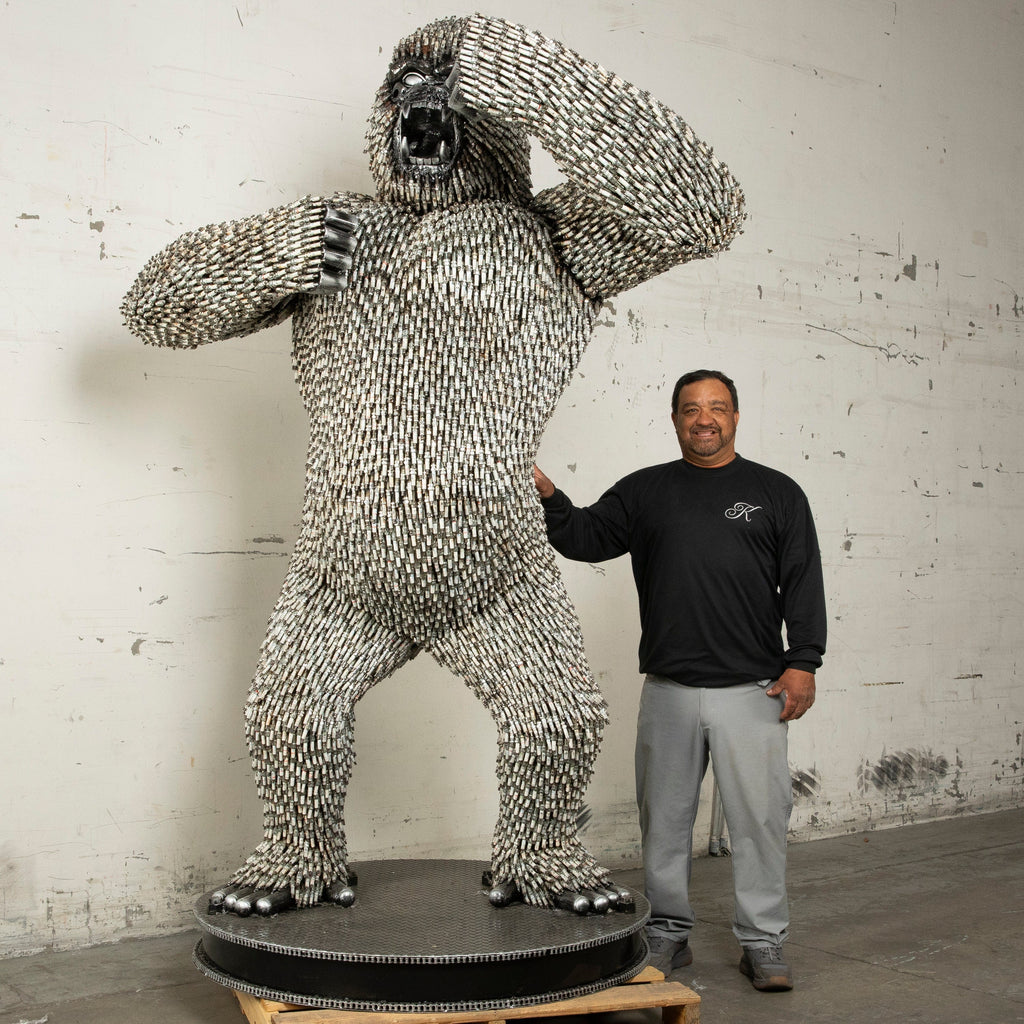 Kalifano Recycled Metal Art 90" Standing Spark Plug (16,000+) KingKong Gorilla Inspired Recycled Metal Sculpture RMS-KSTAND-P