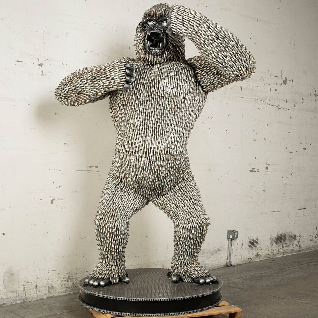 Kalifano Recycled Metal Art 90" Standing Spark Plug (16,000+) KingKong Gorilla Inspired Recycled Metal Sculpture RMS-KSTAND-P