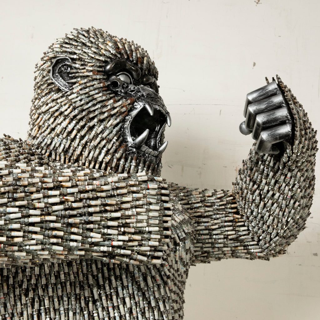 Kalifano Recycled Metal Art 90" Standing Spark Plug (16,000+) KingKong Gorilla Inspired Recycled Metal Sculpture RMS-KSTAND-P