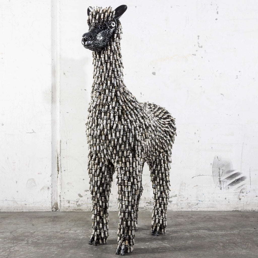 Kalifano Recycled Metal Art Spark Plug Alpaca Inspired Recycled Metal Sculpture RMS-ALP140x95-P