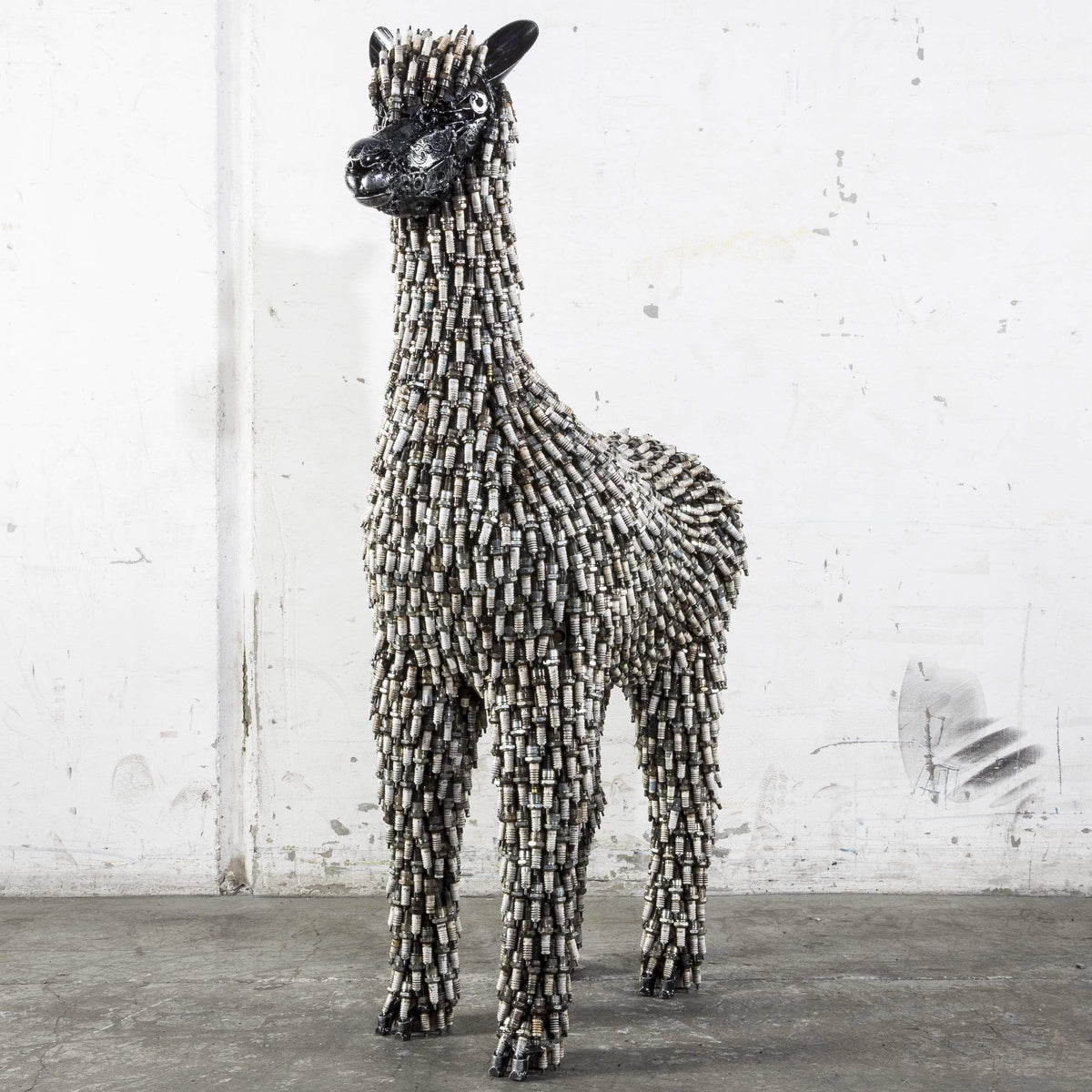 Kalifano Recycled Metal Art Spark Plug Alpaca Inspired Recycled Metal Sculpture RMS-ALP140x95-P