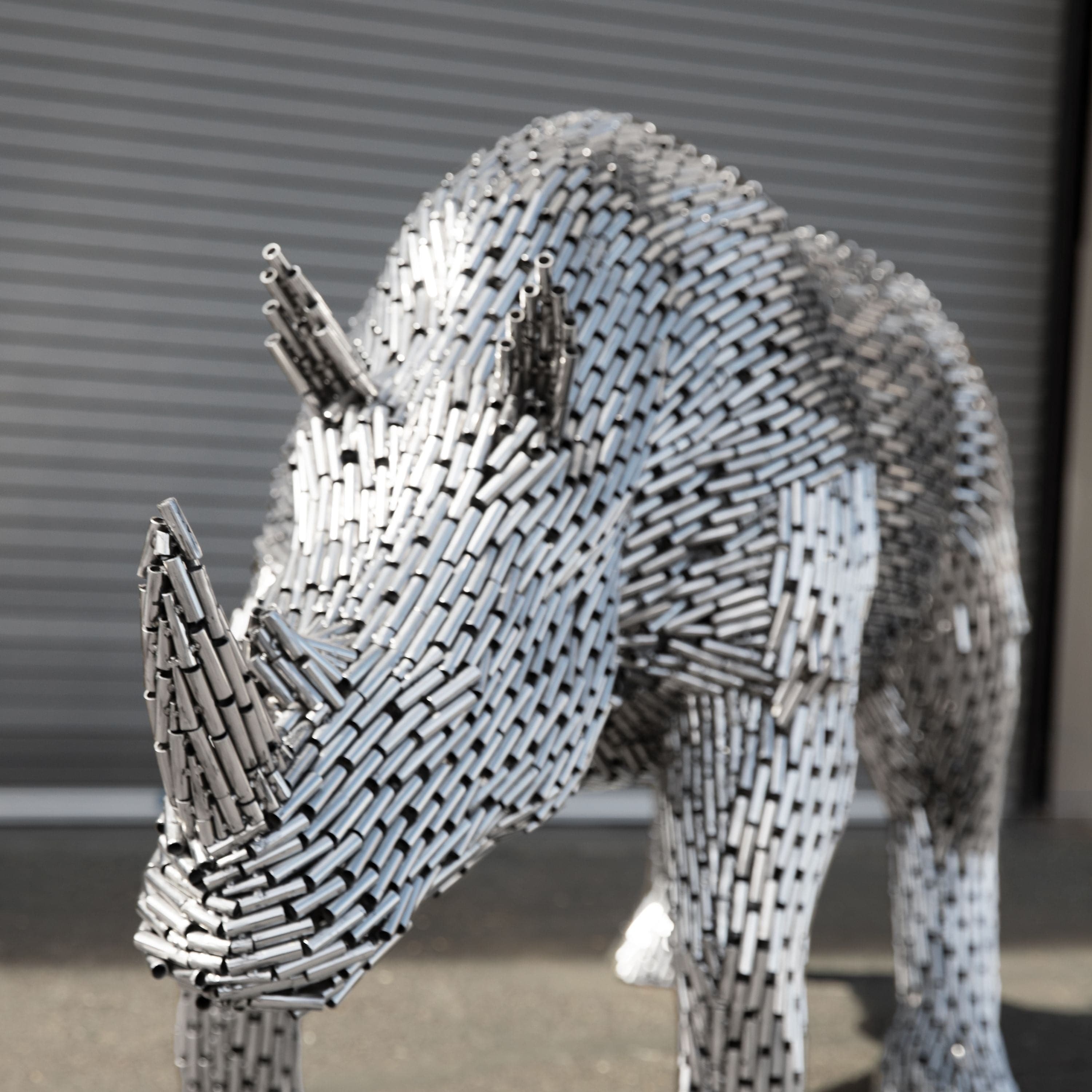 Kalifano Recycled Metal Art Walking Rhino Stainless Steel Pipe Sculpture SSS-R216